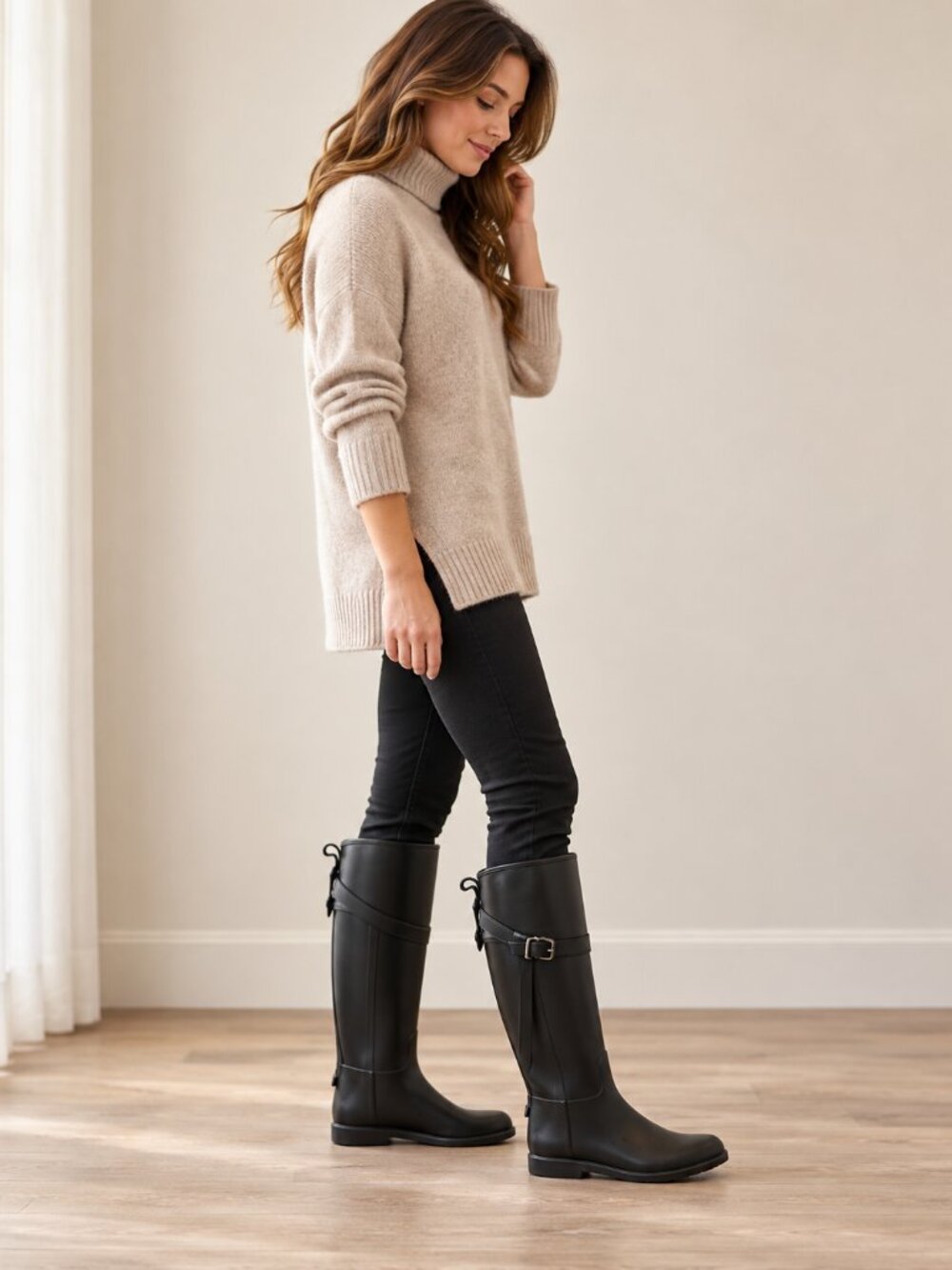 Burberry Black Belted Equestrian Tall Rain Boots – Riding Style